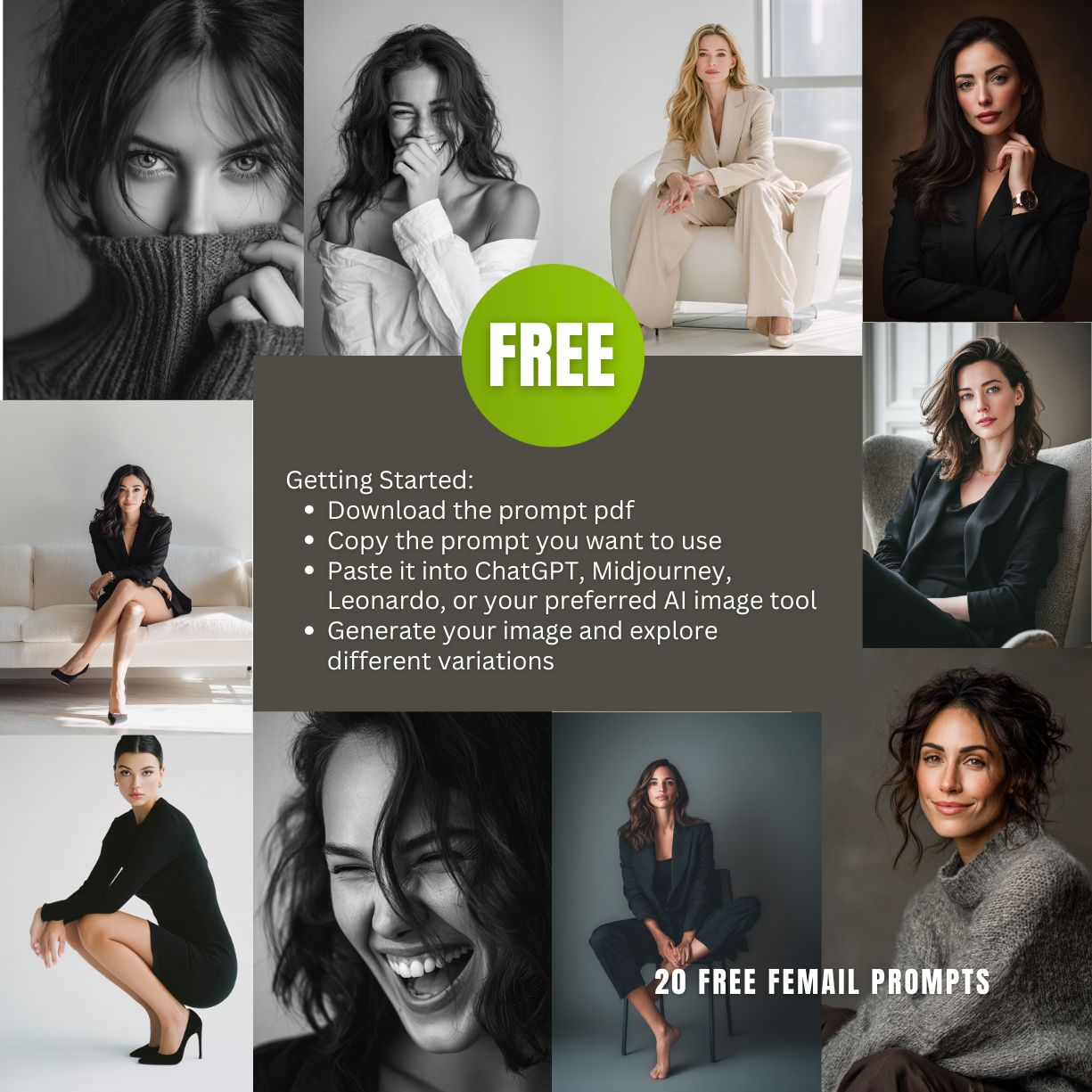 FREE 20 Modern Woman Portrait AI Prompts